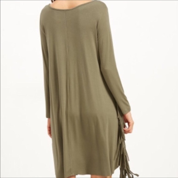 Olive green fringe dress. - Picture 3 of 7